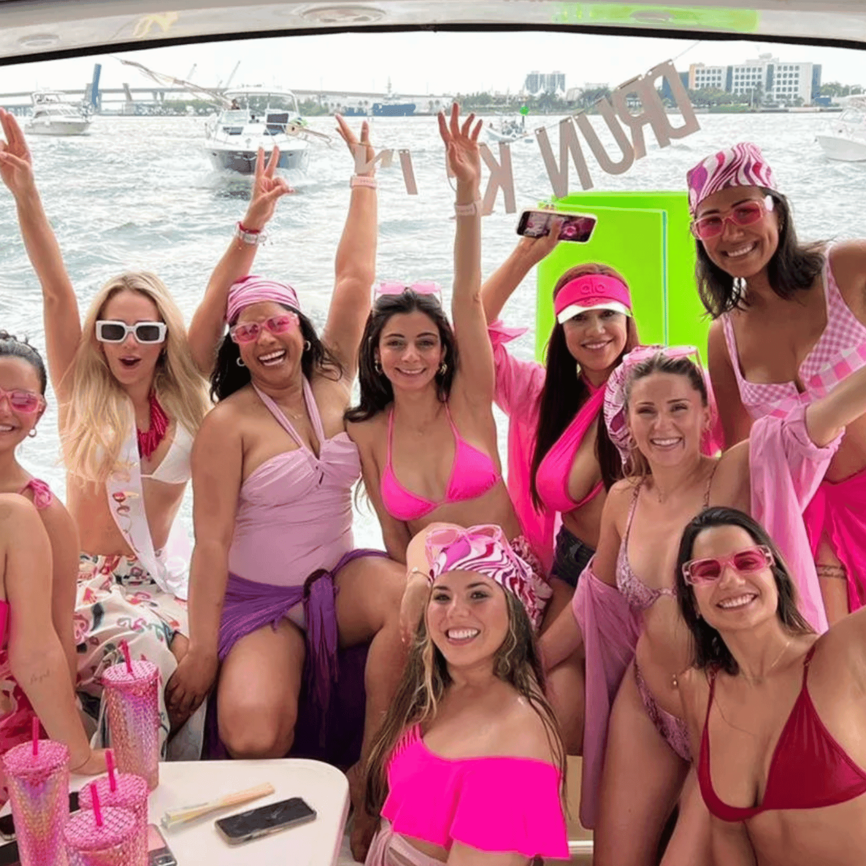 Friends enjoying a bachelorette party on a yacht in Miami