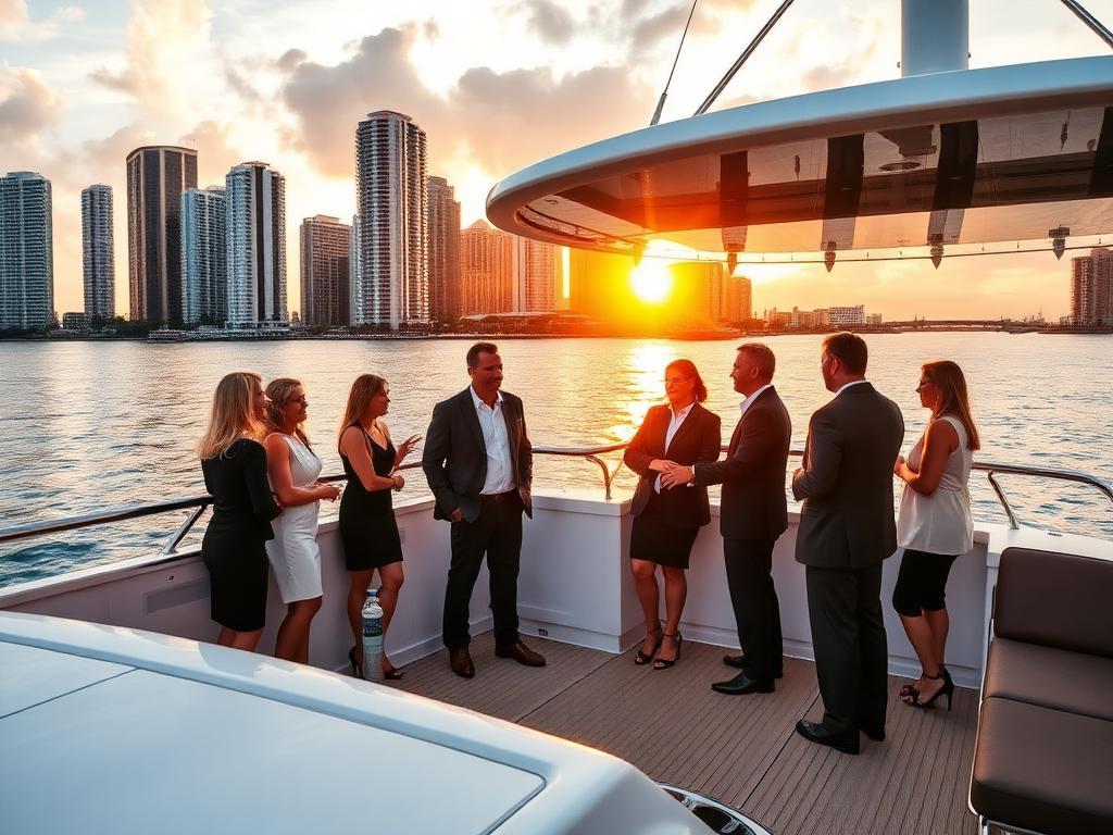 Corporate Team Event on a Yacht Miami corporate group on a luxury yacht in miami for a team event