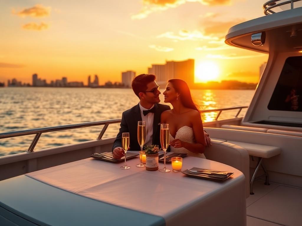 Romantic anniversary dinner on a private yacht in Miami