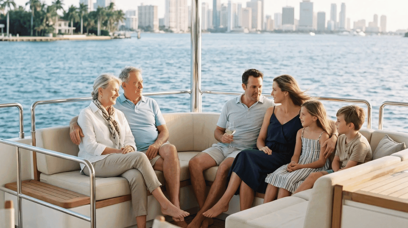 Familienyacht mieten Miami - privater Yachtausflug auf der Biscayne Bay mit Kindern