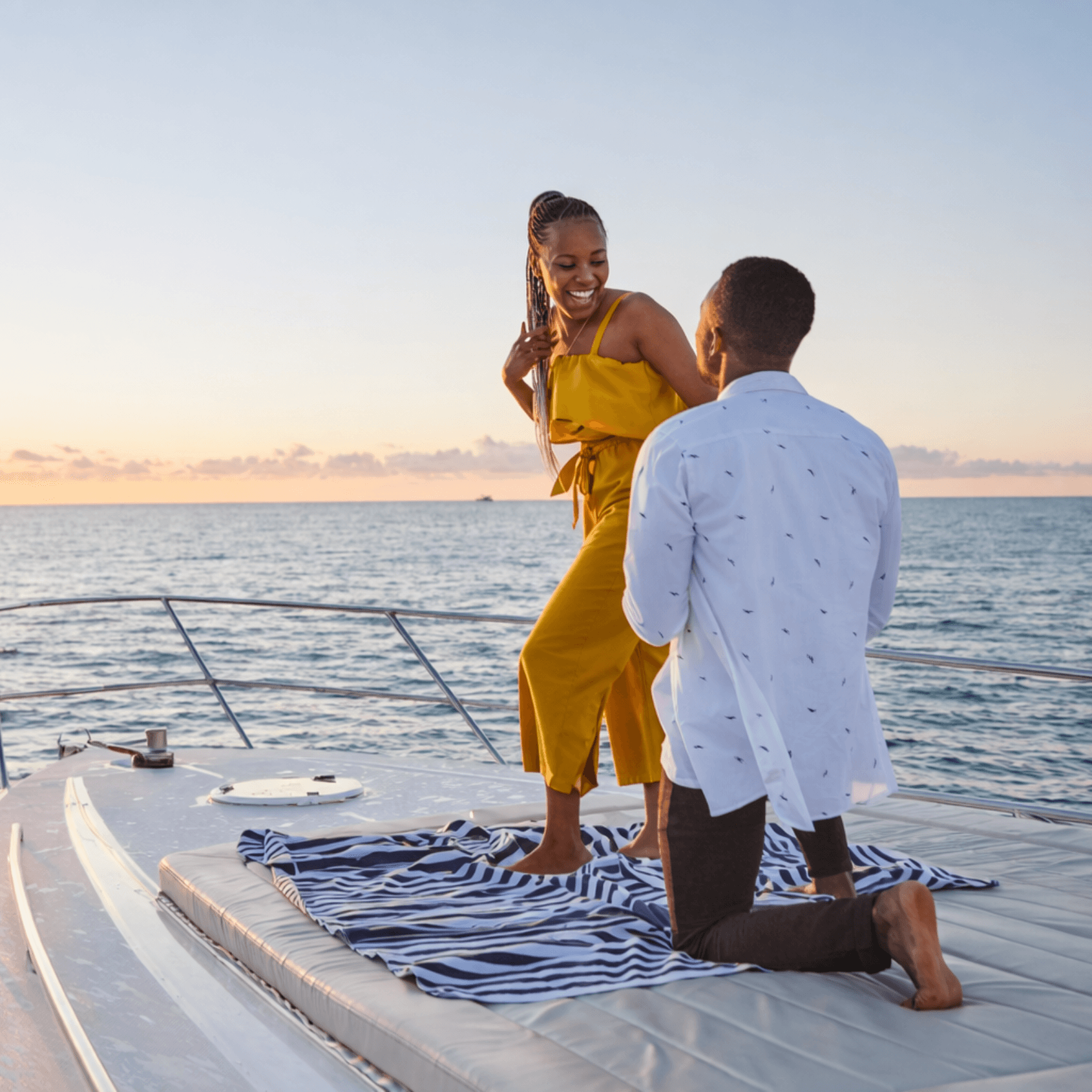 Yacht proposal at sunset in Miami