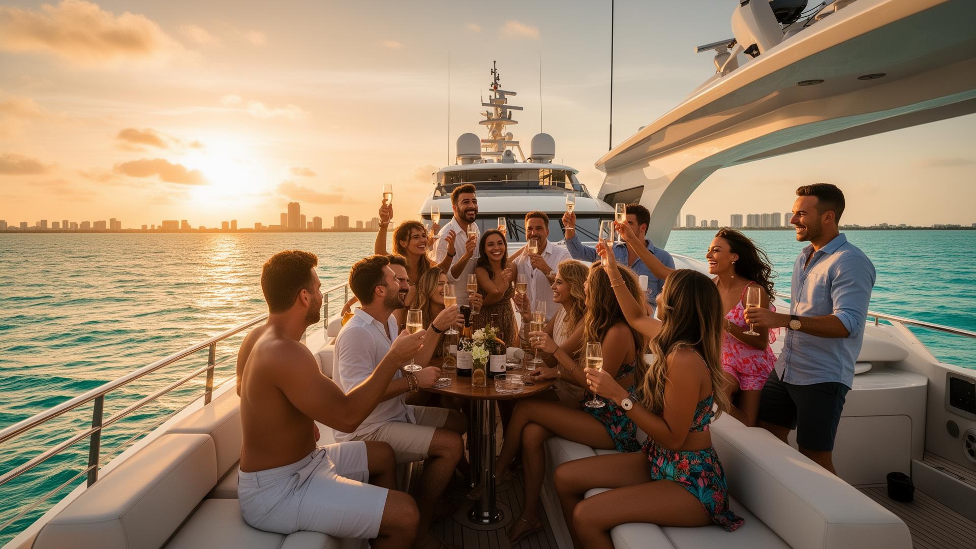 How to Save Money on a Miami Yacht Charter — Crown Yachts group enjoying a miami yacht charter on biscayne bay - how to save money on yacht rental