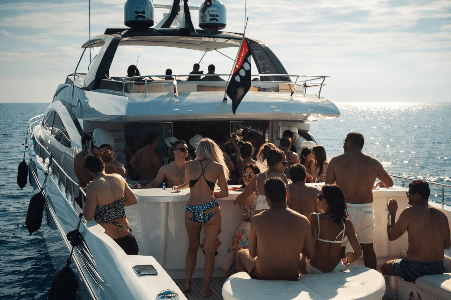 Friends enjoying a private yacht party in Miami